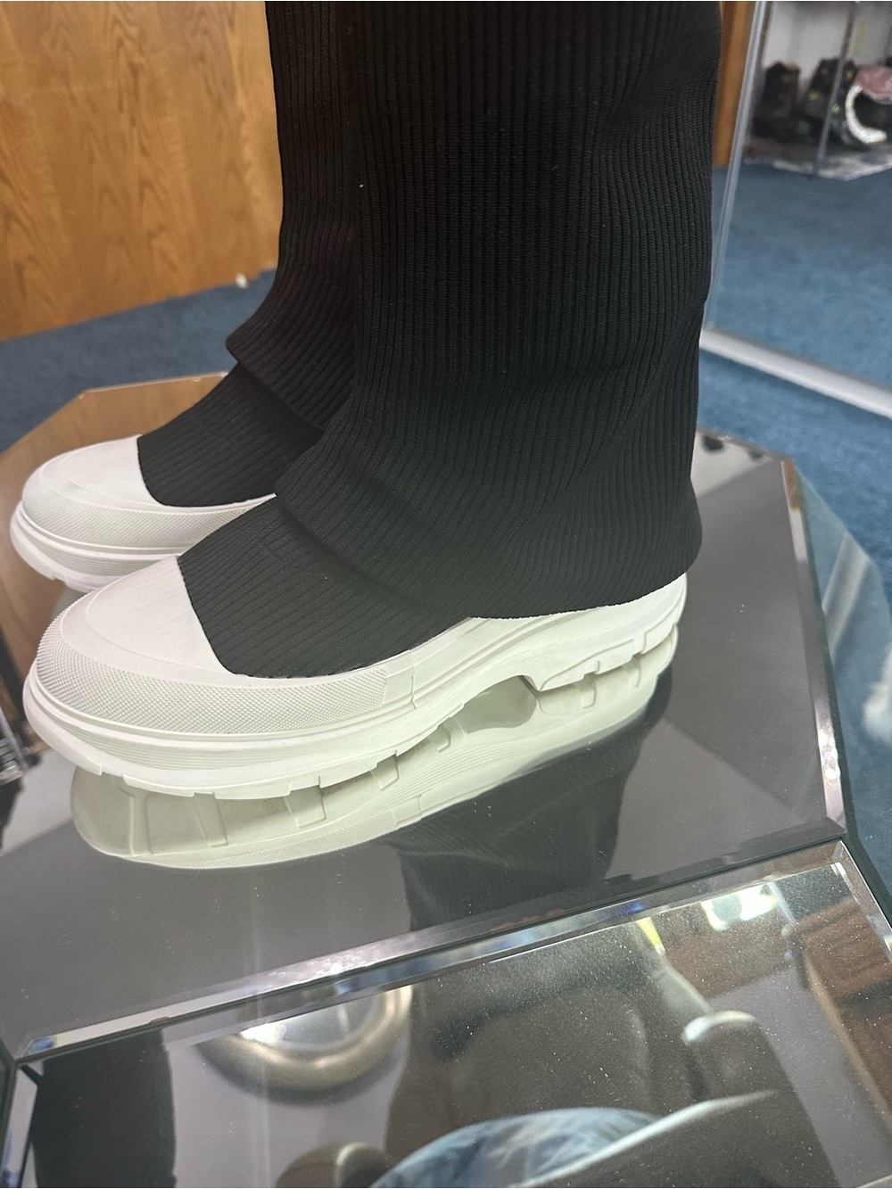Black Knit Sock Sneakers with Chunky White Platform Sole - Picture 2 of 8